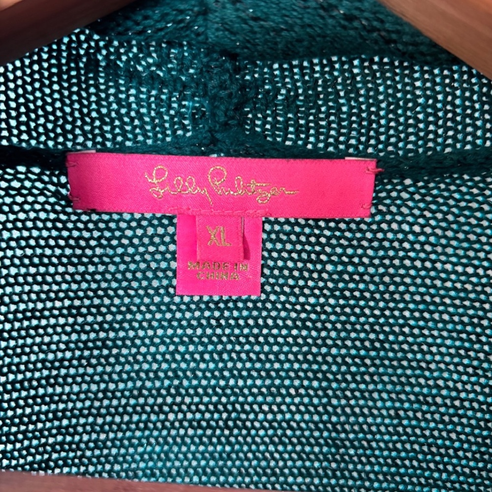 Lilly Pulitzer Tatum Green Metallic Fringe Cardigan - Picture 3 of 5